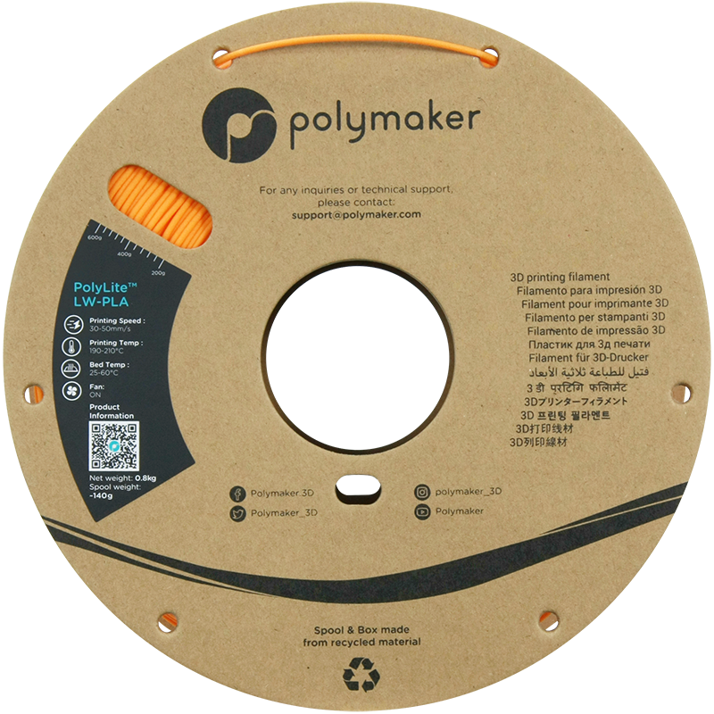 PolyLite™ LW-PLA 800g - Bright Orange