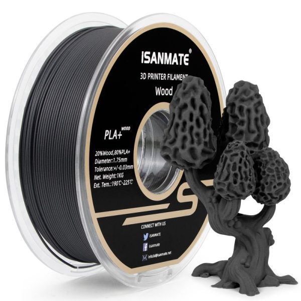 iSANMATE PLA+ BLACK EBONY WOOD-2 1.75mm Filament 1kg roll