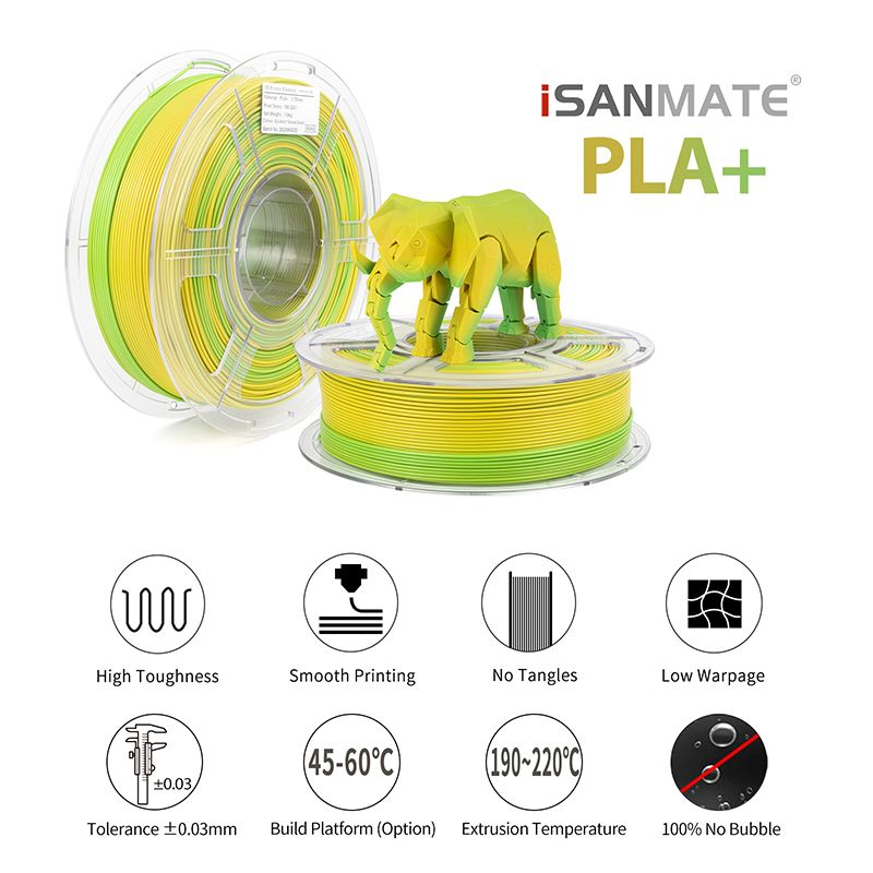 iSANMATE PLA+ YELLOW - GREEN MATTE GRADIENT 1.75mm Filament 1kg roll